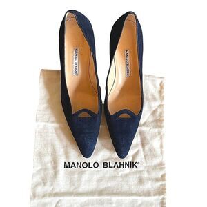 Manolo Blahnik Blue Heels Classic Suede Pumps